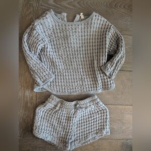 Quincy Mae Flynn Waffle Knit Shorts And Top Unisex Gray Size 2/3